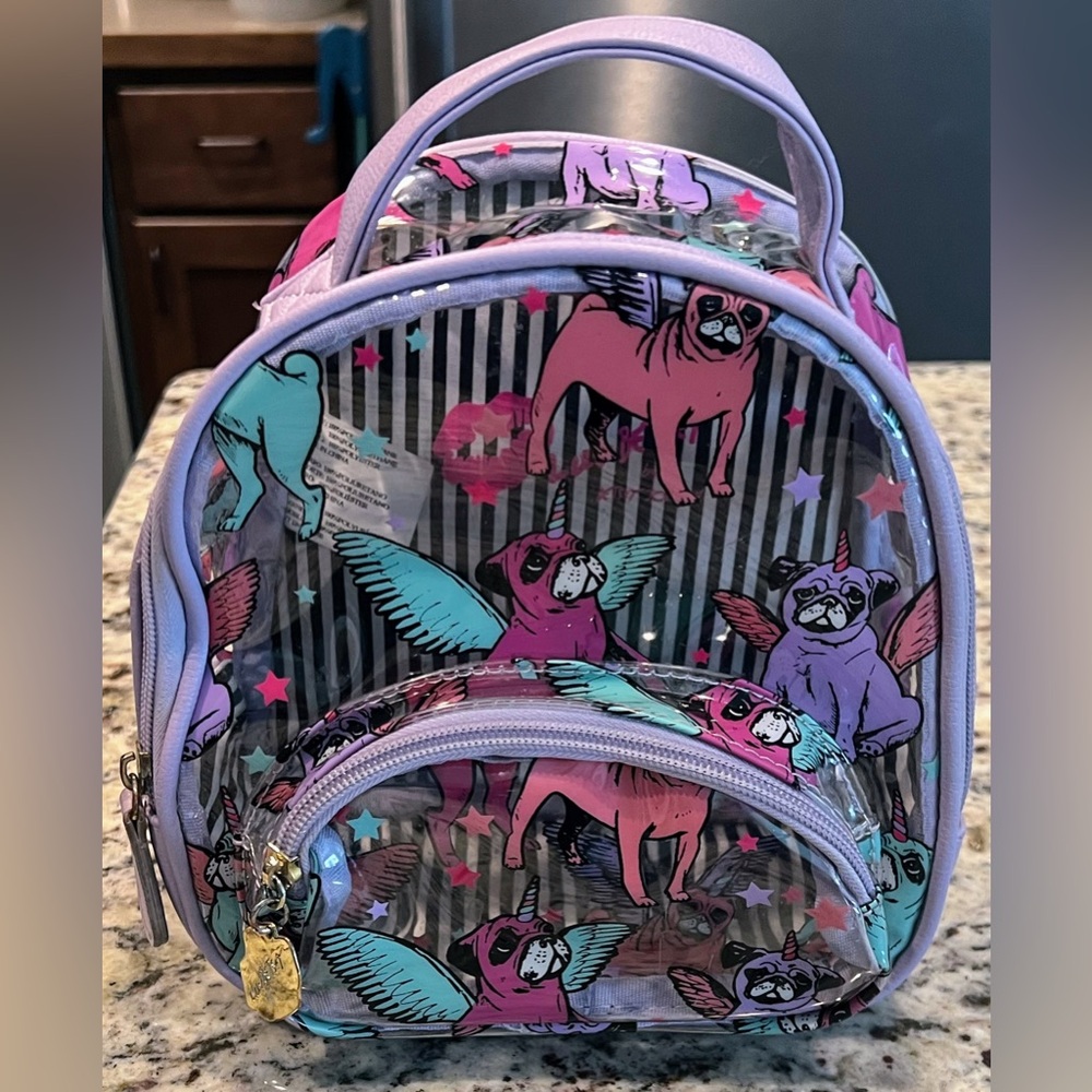 Betsey Johnson Purple and Pink Pug Backpack